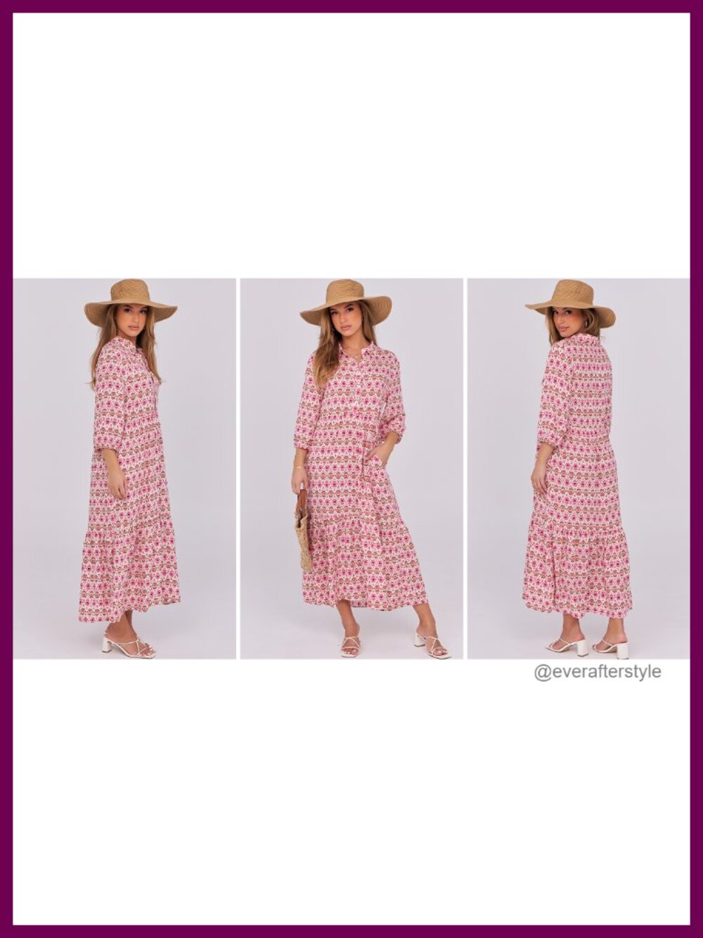 Women's Floral Maxi Dress 3/4 Puff Sleeve V-Neck 100% Rayon Boho - Picture 6 of 6